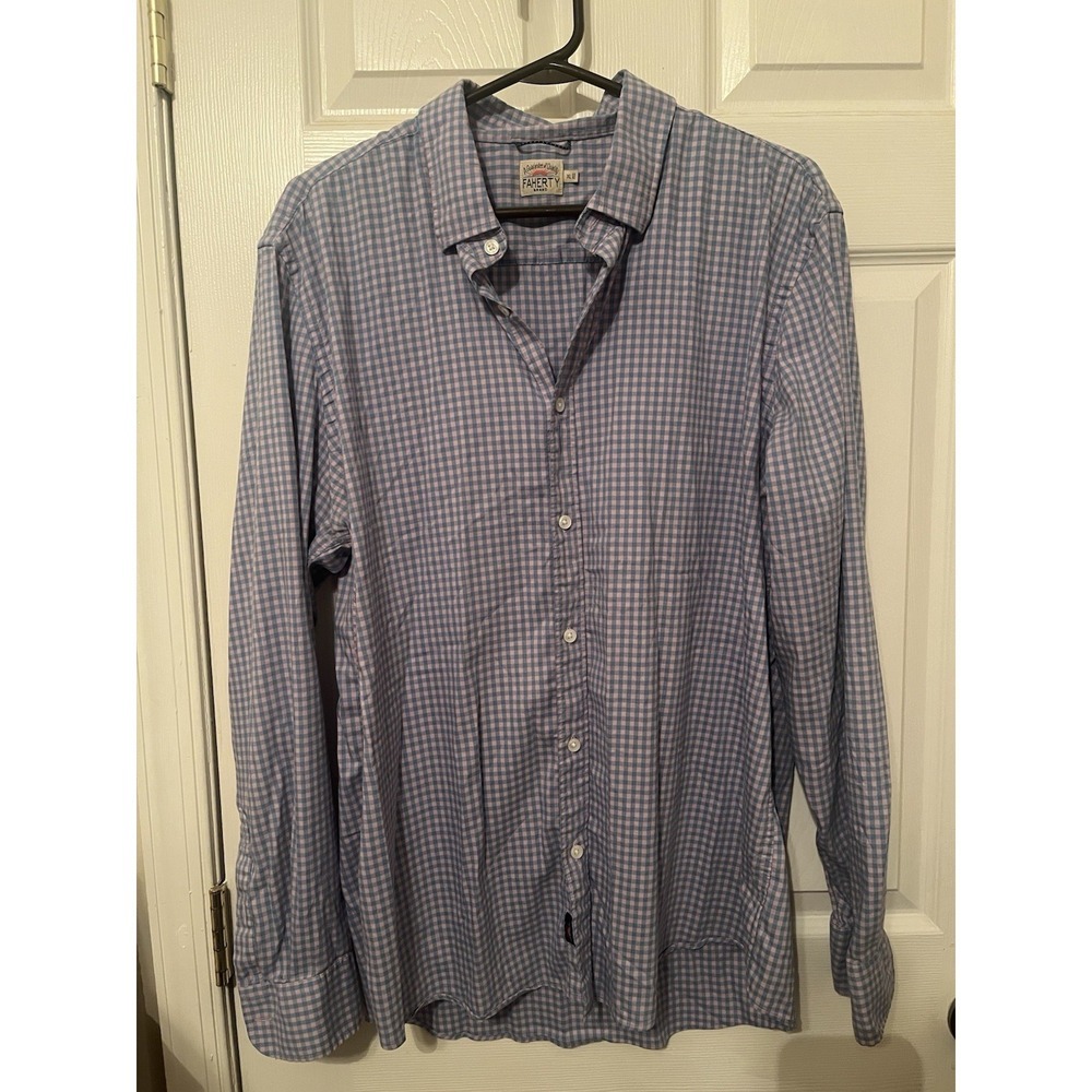 Faherty Men's Blue Plaid XL Long Sleeve Button Down Shirt